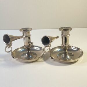 Vintage Silverplate Chambersticks with Snuffers – Pair
